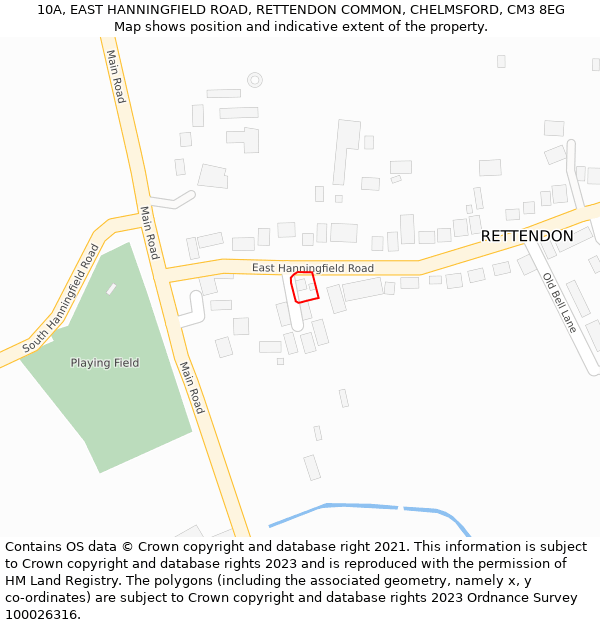 10A, EAST HANNINGFIELD ROAD, RETTENDON COMMON, CHELMSFORD, CM3 8EG: Location map and indicative extent of plot