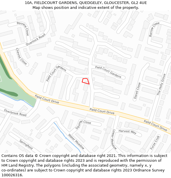 10A, FIELDCOURT GARDENS, QUEDGELEY, GLOUCESTER, GL2 4UE: Location map and indicative extent of plot