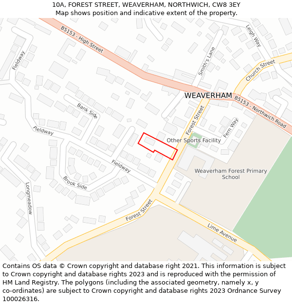 10A, FOREST STREET, WEAVERHAM, NORTHWICH, CW8 3EY: Location map and indicative extent of plot