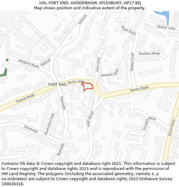 10A, FORT END, HADDENHAM, AYLESBURY, HP17 8EJ: Location map and indicative extent of plot