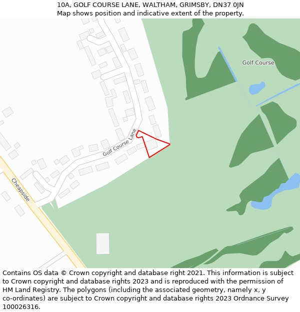 10A, GOLF COURSE LANE, WALTHAM, GRIMSBY, DN37 0JN: Location map and indicative extent of plot