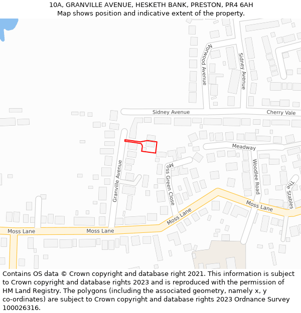 10A, GRANVILLE AVENUE, HESKETH BANK, PRESTON, PR4 6AH: Location map and indicative extent of plot