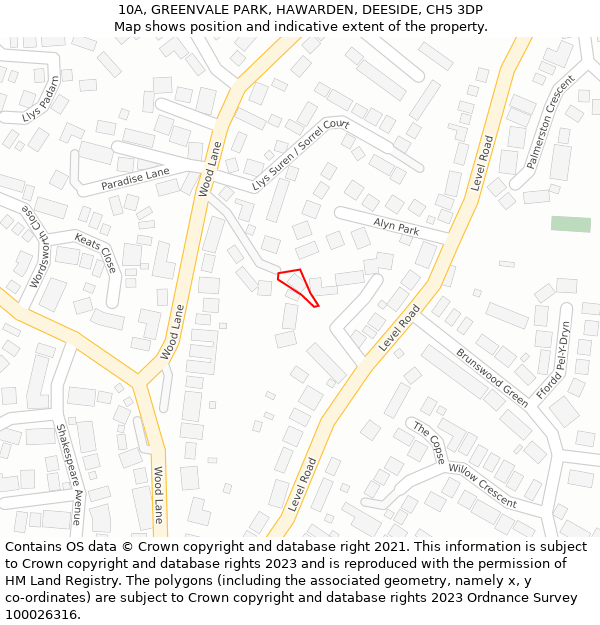 10A, GREENVALE PARK, HAWARDEN, DEESIDE, CH5 3DP: Location map and indicative extent of plot