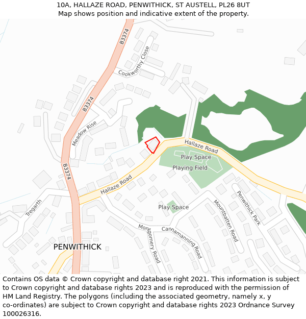 10A, HALLAZE ROAD, PENWITHICK, ST AUSTELL, PL26 8UT: Location map and indicative extent of plot