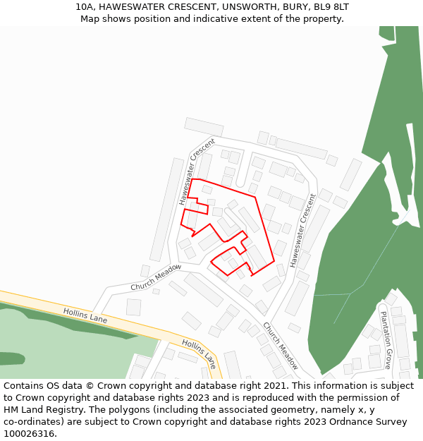 10A, HAWESWATER CRESCENT, UNSWORTH, BURY, BL9 8LT: Location map and indicative extent of plot