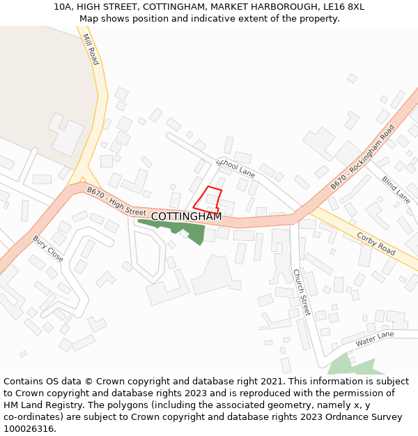 10A, HIGH STREET, COTTINGHAM, MARKET HARBOROUGH, LE16 8XL: Location map and indicative extent of plot