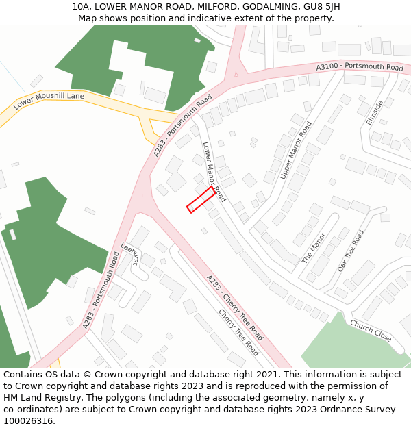 10A, LOWER MANOR ROAD, MILFORD, GODALMING, GU8 5JH: Location map and indicative extent of plot