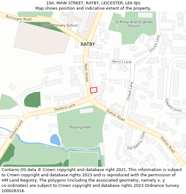 10A, MAIN STREET, RATBY, LEICESTER, LE6 0JG: Location map and indicative extent of plot