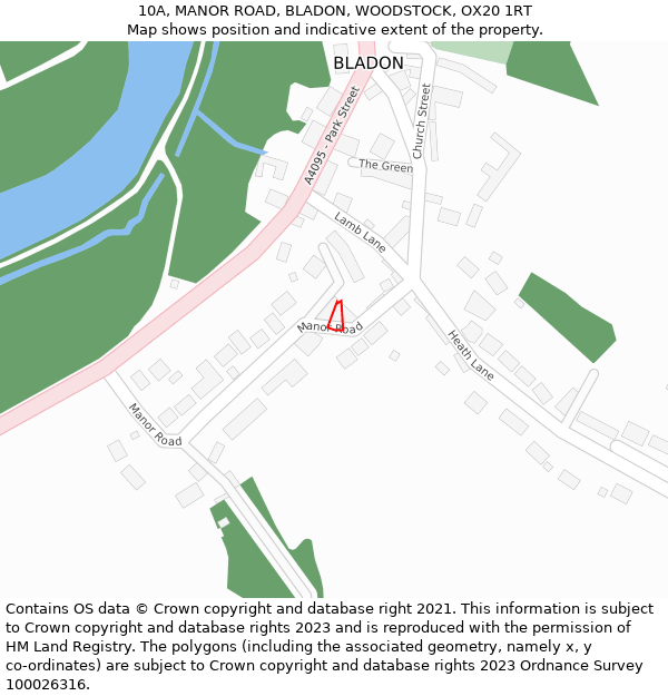 10A, MANOR ROAD, BLADON, WOODSTOCK, OX20 1RT: Location map and indicative extent of plot