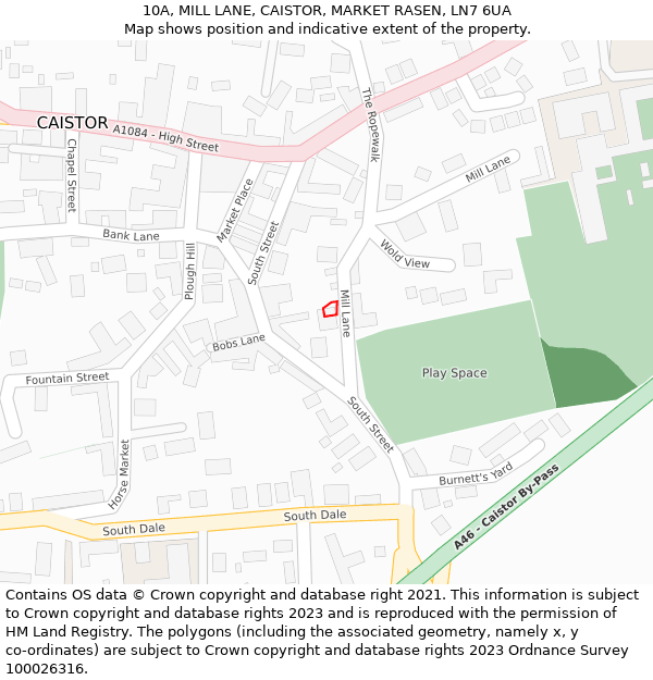 10A, MILL LANE, CAISTOR, MARKET RASEN, LN7 6UA: Location map and indicative extent of plot