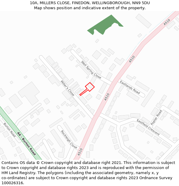 10A, MILLERS CLOSE, FINEDON, WELLINGBOROUGH, NN9 5DU: Location map and indicative extent of plot