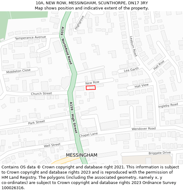 10A, NEW ROW, MESSINGHAM, SCUNTHORPE, DN17 3RY: Location map and indicative extent of plot