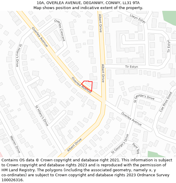 10A, OVERLEA AVENUE, DEGANWY, CONWY, LL31 9TA: Location map and indicative extent of plot