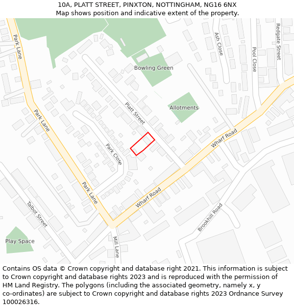 10A, PLATT STREET, PINXTON, NOTTINGHAM, NG16 6NX: Location map and indicative extent of plot
