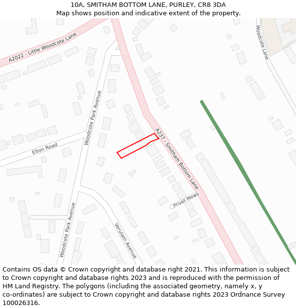 10A, SMITHAM BOTTOM LANE, PURLEY, CR8 3DA: Location map and indicative extent of plot