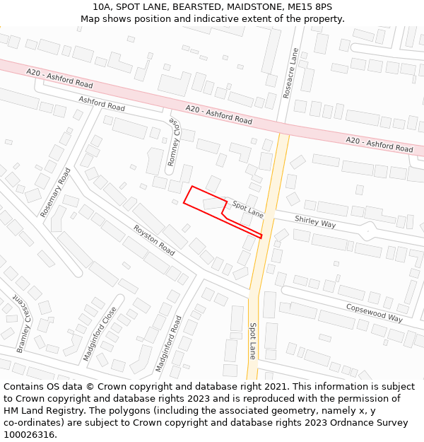 10A, SPOT LANE, BEARSTED, MAIDSTONE, ME15 8PS: Location map and indicative extent of plot