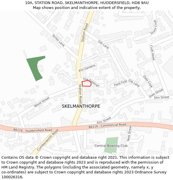 10A, STATION ROAD, SKELMANTHORPE, HUDDERSFIELD, HD8 9AU: Location map and indicative extent of plot