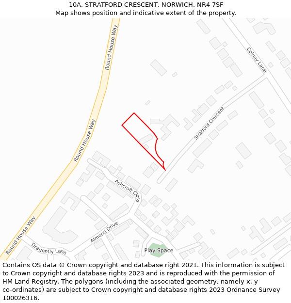 10A, STRATFORD CRESCENT, NORWICH, NR4 7SF: Location map and indicative extent of plot