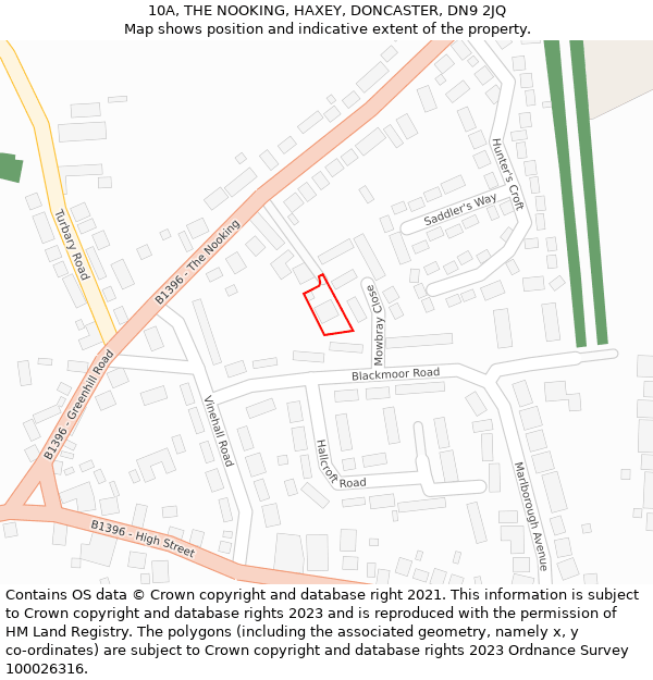 10A, THE NOOKING, HAXEY, DONCASTER, DN9 2JQ: Location map and indicative extent of plot