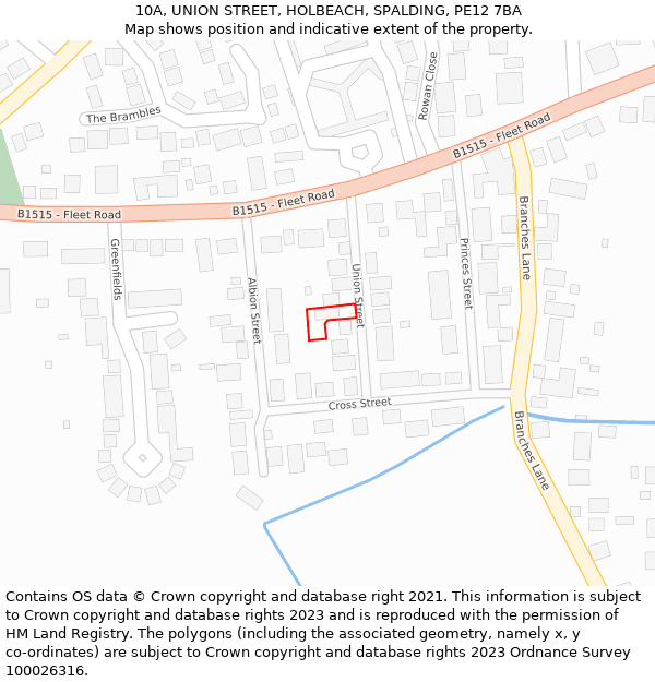 10A, UNION STREET, HOLBEACH, SPALDING, PE12 7BA: Location map and indicative extent of plot