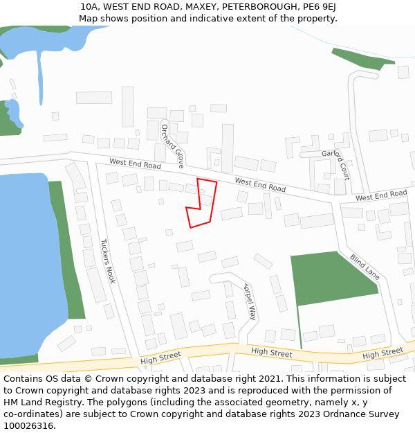 10A, WEST END ROAD, MAXEY, PETERBOROUGH, PE6 9EJ: Location map and indicative extent of plot