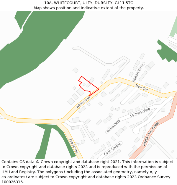 10A, WHITECOURT, ULEY, DURSLEY, GL11 5TG: Location map and indicative extent of plot