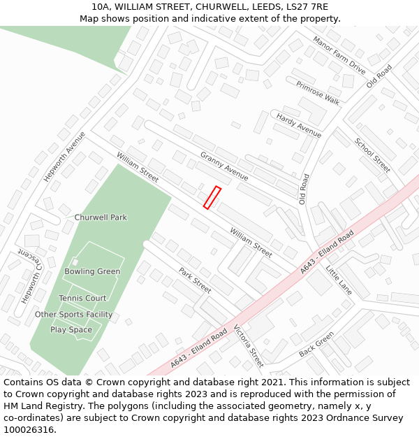 10A, WILLIAM STREET, CHURWELL, LEEDS, LS27 7RE: Location map and indicative extent of plot