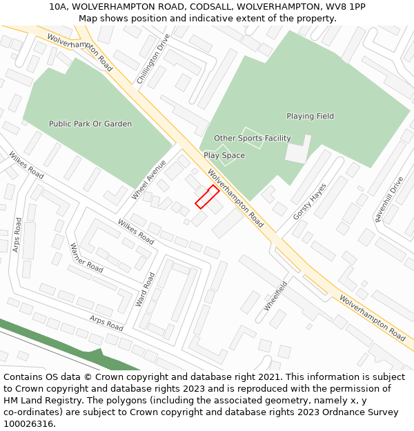 10A, WOLVERHAMPTON ROAD, CODSALL, WOLVERHAMPTON, WV8 1PP: Location map and indicative extent of plot