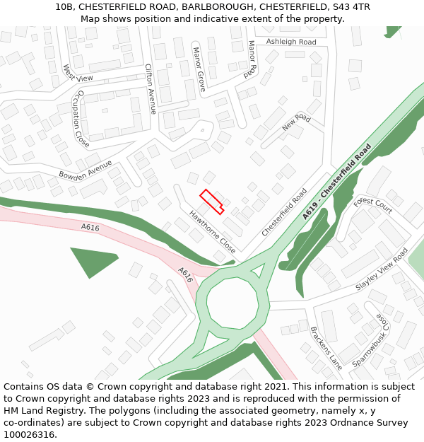 10B, CHESTERFIELD ROAD, BARLBOROUGH, CHESTERFIELD, S43 4TR: Location map and indicative extent of plot