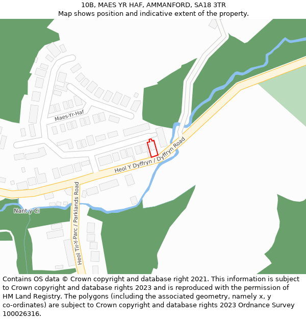 10B, MAES YR HAF, AMMANFORD, SA18 3TR: Location map and indicative extent of plot