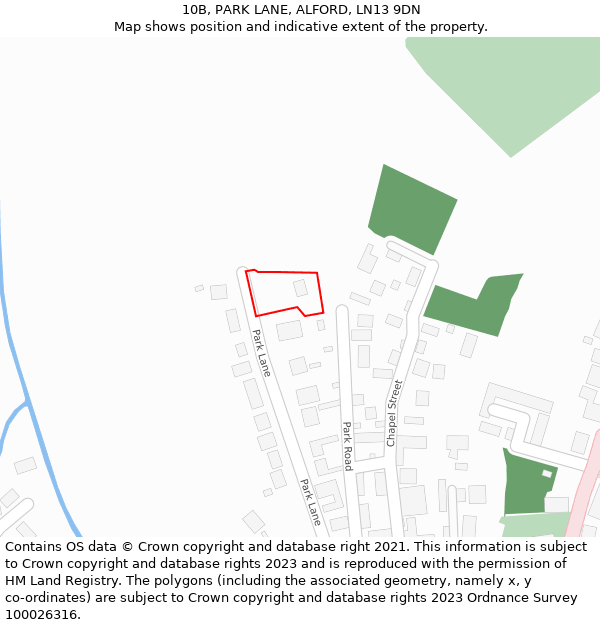 10B, PARK LANE, ALFORD, LN13 9DN: Location map and indicative extent of plot