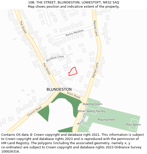 10B, THE STREET, BLUNDESTON, LOWESTOFT, NR32 5AQ: Location map and indicative extent of plot