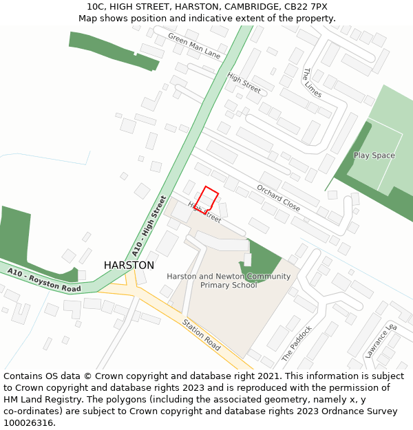 10C, HIGH STREET, HARSTON, CAMBRIDGE, CB22 7PX: Location map and indicative extent of plot