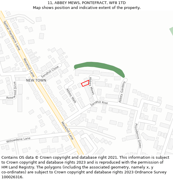 11, ABBEY MEWS, PONTEFRACT, WF8 1TD: Location map and indicative extent of plot