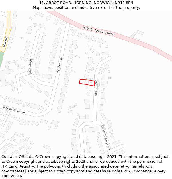 11, ABBOT ROAD, HORNING, NORWICH, NR12 8PN: Location map and indicative extent of plot