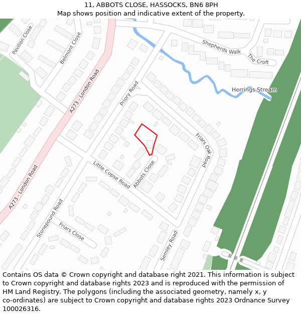 11, ABBOTS CLOSE, HASSOCKS, BN6 8PH: Location map and indicative extent of plot