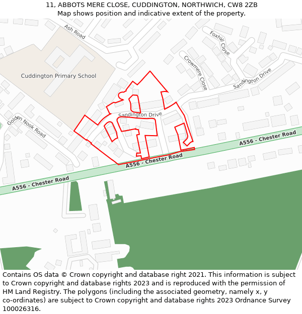 11, ABBOTS MERE CLOSE, CUDDINGTON, NORTHWICH, CW8 2ZB: Location map and indicative extent of plot