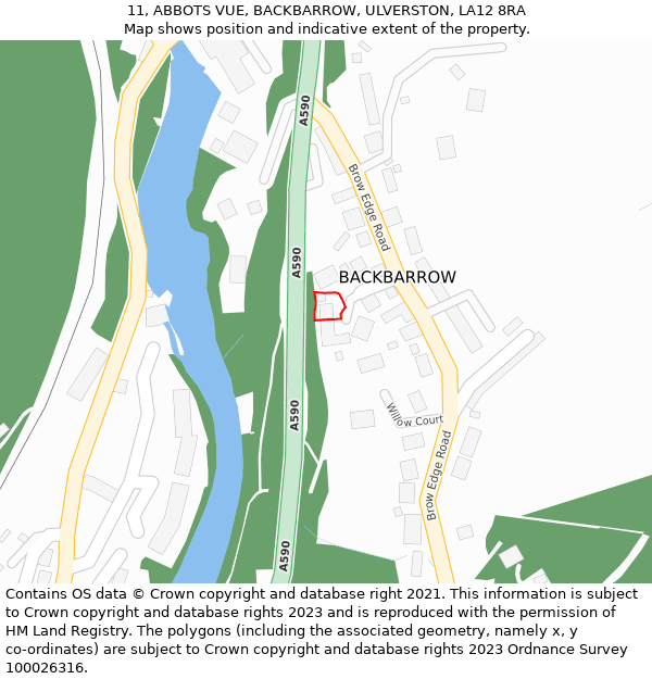 11, ABBOTS VUE, BACKBARROW, ULVERSTON, LA12 8RA: Location map and indicative extent of plot