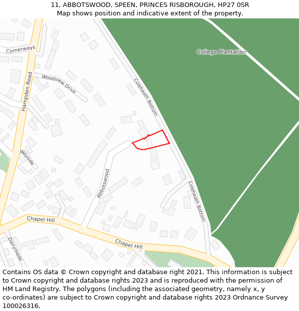 11, ABBOTSWOOD, SPEEN, PRINCES RISBOROUGH, HP27 0SR: Location map and indicative extent of plot