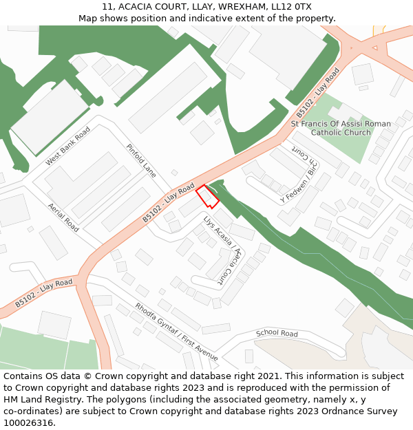 11, ACACIA COURT, LLAY, WREXHAM, LL12 0TX: Location map and indicative extent of plot