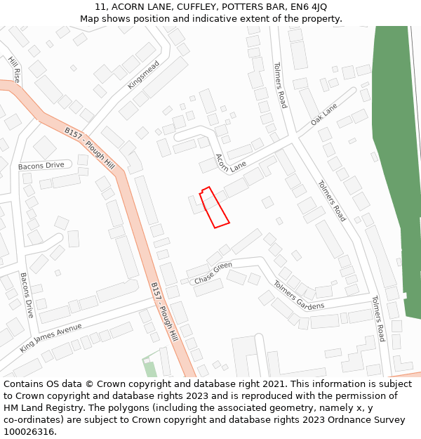 11, ACORN LANE, CUFFLEY, POTTERS BAR, EN6 4JQ: Location map and indicative extent of plot