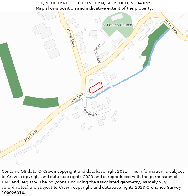 11, ACRE LANE, THREEKINGHAM, SLEAFORD, NG34 0AY: Location map and indicative extent of plot