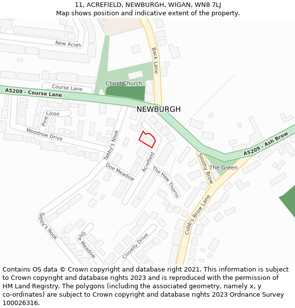 11, ACREFIELD, NEWBURGH, WIGAN, WN8 7LJ: Location map and indicative extent of plot