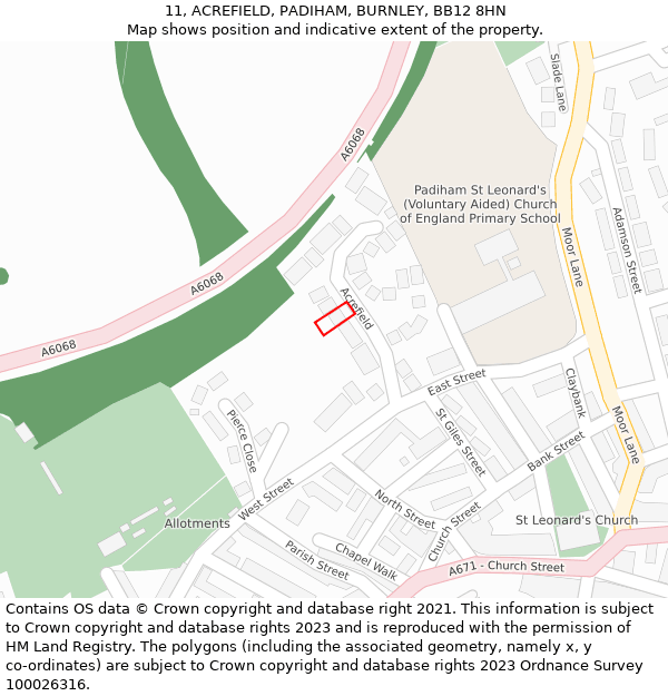 11, ACREFIELD, PADIHAM, BURNLEY, BB12 8HN: Location map and indicative extent of plot