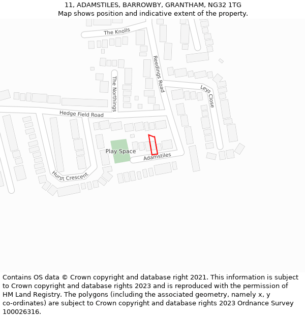 11, ADAMSTILES, BARROWBY, GRANTHAM, NG32 1TG: Location map and indicative extent of plot