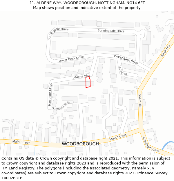 11, ALDENE WAY, WOODBOROUGH, NOTTINGHAM, NG14 6ET: Location map and indicative extent of plot