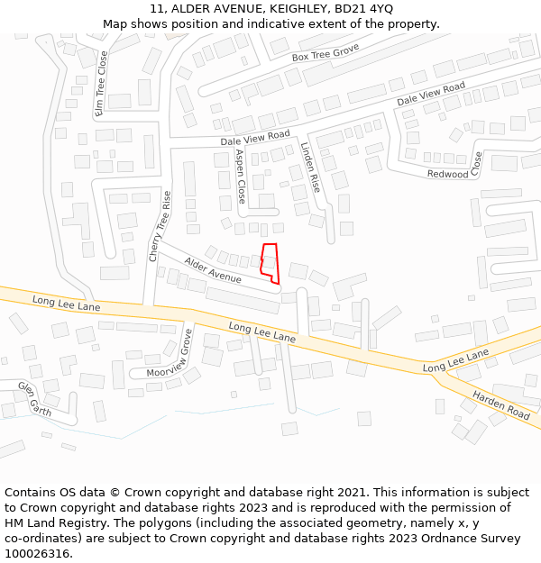 11, ALDER AVENUE, KEIGHLEY, BD21 4YQ: Location map and indicative extent of plot