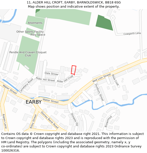 11, ALDER HILL CROFT, EARBY, BARNOLDSWICK, BB18 6SG: Location map and indicative extent of plot
