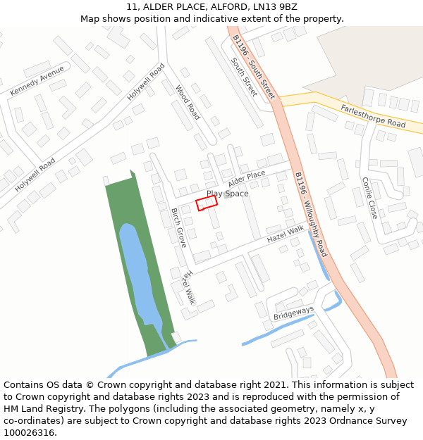 11, ALDER PLACE, ALFORD, LN13 9BZ: Location map and indicative extent of plot