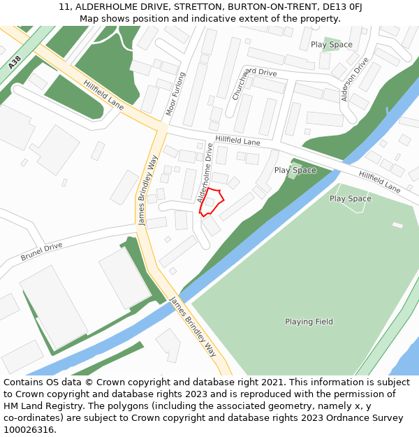 11, ALDERHOLME DRIVE, STRETTON, BURTON-ON-TRENT, DE13 0FJ: Location map and indicative extent of plot